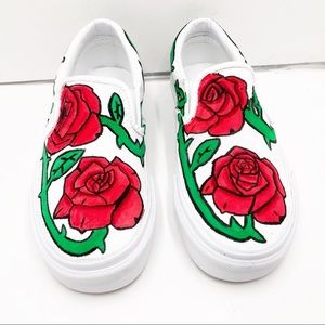 🆕{Vans} Hand Painted Rose Slip-on Sneakers